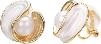 White Large Pearl Clip on Earrings for Women 18k Gold Plated Hypoallergenic Non Pierced Earrings Fashion Sparkly Jewelry