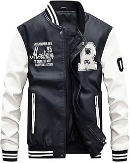 Lavnis Men's Faux Leather Jacket Casual Baseball Stand Collar Slim Fit Coat