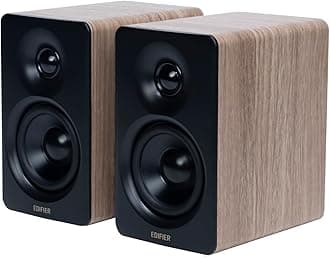 - Edifier M60 Multimedia Speaker Bluetooth 5.3, 66W RMS, Hi-Res Audio & Hi-Res Wireless Audio, LDAC,3" Mid Bass & 1" Tweeter, USB-C & Aux Inputs, Compact Desktop Speaker – Classic Oak