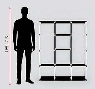 Maison & Cuisine Collapsible Wardrobe Portable Foldable Closet for Clothes Almira, 2 Hanging Space, 8 Shelves, Non-Woven Fabric 90 GSM (88130, Brown)