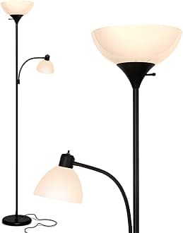 Brightech Sky Dome Plus LED Floor lamp, Torchiere Super Bright Floor Lamp with Reading Lamp for Living Rooms & Offices - Dimmable Tall Standing Lamp for Bedroom Reading - Black