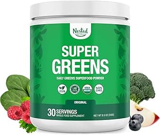 Super Greens Daily Superfood Powder - Certified USDA Organic Green Powder w/20+ Whole Foods, Spirulina Powder,Wheat & Barley Grass - Probiotics, Fiber & Enzymes - Original Flavour, 30