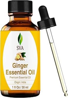 SVA Organics Ginger Essential Oil 30 ml (1 Oz) in Glass Bottle with Dropper - 100% Pure and Natural Therapeutic Grade Essential Oil for Aromatherapy, Skin Therapy, Hair & More