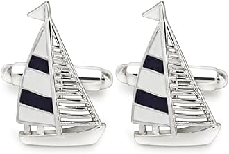 Mr.Van Sailing Boat Cufflinks for Men - Rhodium Plated Brass Nautical Cufflin...