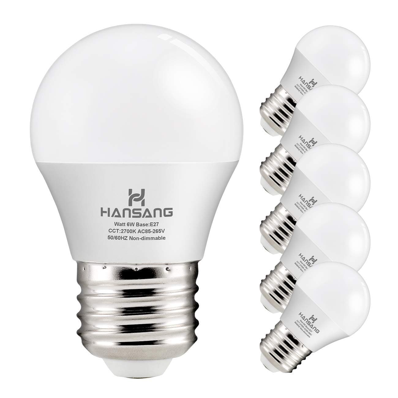 hansang E27 LED Bulb Light 6W (60W Equivalent),ES G45 Glof Ball Bulbs,Super Bright 600 Lumen 2700K Warm White,Frosted Globe Edison Screw,220° Beam Angle Non-Dimmable,6-Pack[Energy Class A+] [Energy Class A+]