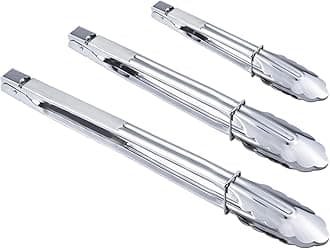 HINMAY Stainless Steel Spring Locking Food Tong Set Utility Metal Tongs for Serving Cooking Grilling and Barbeque (9 12 14 Inch 3 Pieces)
