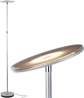 Brightech Sky Flux Dimmable LED Floor Lamp – Super Bright Floor Lamp for Living Room and Offices – Torchiere Standing Lamp with 3 Light Options, Tall Lamp for Bedroom Reading and More - Silver