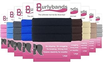 Burlybands - The Ultimate Hair Ties for Thick Heavy or Curly Hair. No Slipping Damage Breaking or Stretching Out. Seamless Ponytail Holders Scrunchies Sports Hair Ties for Thick Hair (Black)