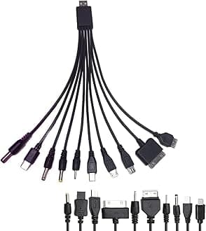 - 10 in 1 Universal Multi Chargers for All Devices, Universal Phone Chargers for All Phones, 10 in 1 USB Cable Multiple Charging Cable for Cell Phones, Earphones, Speakers (Black)