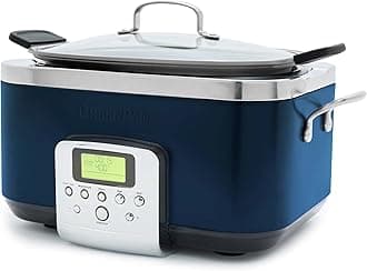 Elite 8-in-1 Programmable 6QT Electric Slow Cooker,Dishwasher Safe Lid & Removable Crock, PFAS-Free Healthy Ceramic Nonstick Multi-Cooker,Sear, Sauté,Brown,Steam Basket,Roast, Oxford Blue