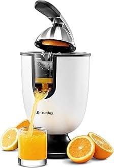 Eurolux Electric Citrus Juicer Squeezer, for Orange, Lemon, Grapefruit, Stainless Steel Soft Grip Handle and Cone Lid for Easy Use Most Powerful Juice Squeezer
