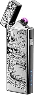 LcFun Electric Lighter USB Rechargeable Windproof Plasma Dual Arc Lighter, Flameless Cool Dragon Pocket Lighters for Camping, Small Valentines Birthday Gifts for Men Husband Father (Black Dragon)