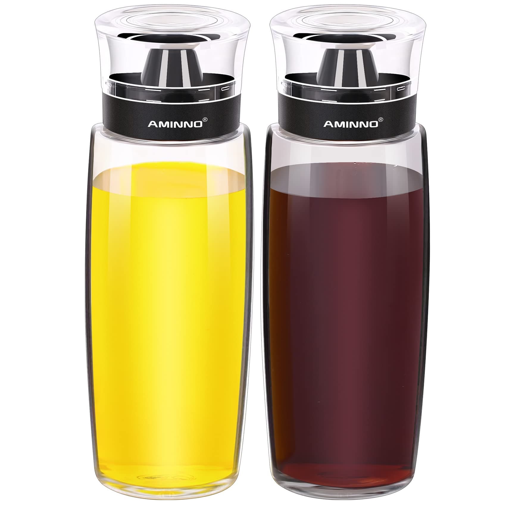 Oil and Vinegar Dispenser 2 Pack, Olive Oil and Vinegar Cruet Dispenser Bottle,Wide Opening(Easy Refilling) with lids, Sealed leakproof, Glass Oil Bottle for Kitchen Cooking, 9.5oz/280ml