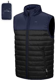 33,000ft Men's Lightweight Gilet, Packable Quilted Puffer Padded Vest Outerwear, Body Warmer Windproof Sleeveless Jacket for Golf Running Hiking Horse Riding Black/Navy Blue 2XL
