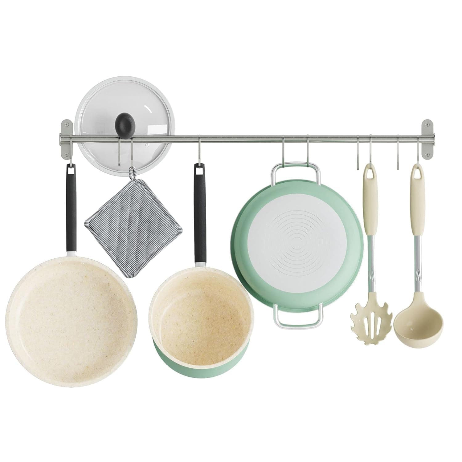 Lyon 31.5" Wall Mount Kitchen Utensil Holder With 10 S Hooks For Hanging Pots and Pans Set