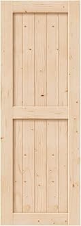 EaseLife 30in x 84in Sliding Barn Wood Door,Interior Doors,DIY Assemblely Solid Natural Spruce Panelled Slab,Easy Install,Apply to Rooms & Storage Closet,H-Frame