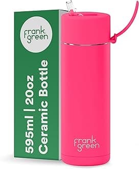frank greenInsulated Water Bottle for Cold Or Hot Drinks - 595ml/20oz Metal Water Bottle with Straw Lid, Ceramic Insulated, Stainless Steel, Triple Wall Vacuum - Neon Pink by frank green