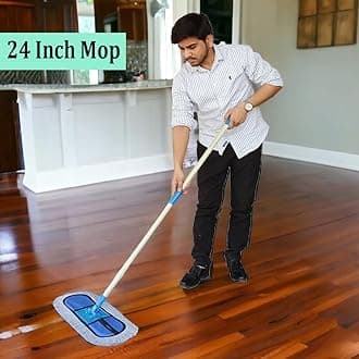 Livronic® Plastic Wet and Dry Flat Floor Mop 24 Inch with 5 Feet Handle | Easy to Use Floor Cleaning Mop | Home | Office | Hotels | Hospitals | 5 Feet Handle (Set of 1) (24-Inch 2 Extra Pad)