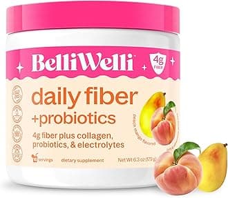 Daily Fiber Powder Supplement with Collagen, Probiotics & Electrolytes | Supports Digestive Health, Gut Balance & Deinflammation | Peach & Mango | 16 Servings