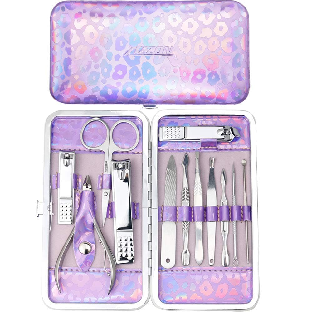Nail Clippers Kit Manicure Pedicure Set with Holographic Case(Purple)