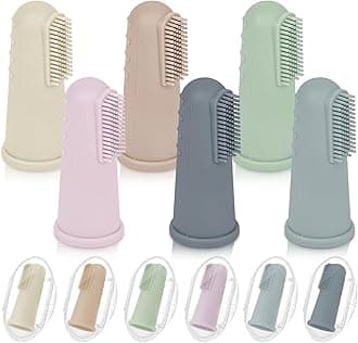 Bassion Baby Toothbrush Set, 6 Pcs Soft Infant Finger Toothbrush with 6 Boxes, Newborns Toddler Silicone Baby Tooth Brush 0-6 Months 6-12 Months