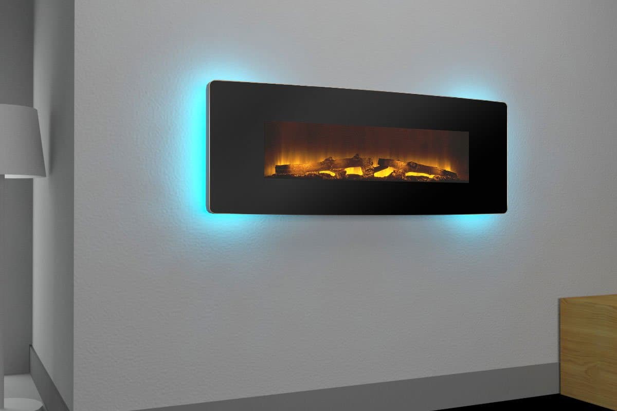 Allsees Electric Fireplace Heater Wall Mounted with Bracket and Table Top Stand, w/Remote Control, 7 Flame Patterns Curved Front Panel, Black (42")