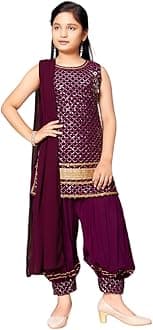 Aarika Girls Ethnic Wear Black Colour Sequin Embroidery/Lace Work Georgette Kurti Patiala Set With Dupatta