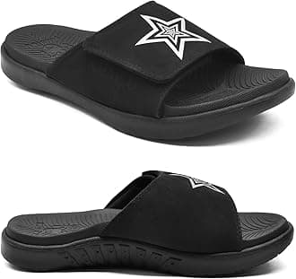 Mens Slides Soft Cushion Sport Sandals with Plantar Fasciitis Arch Support Adjustable Open Toe Summer Slippers Slip on Indoor Outdoor Size 7-15