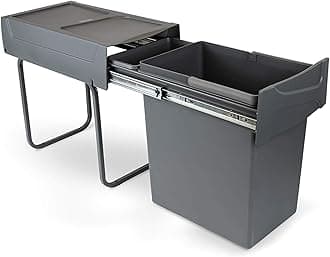 Emuca - Kitchen Waste Bin with Bottom Fixing, Pull-Out Recycle Bin, 1x20 L, Steel and Plastic, Charcoal Grey