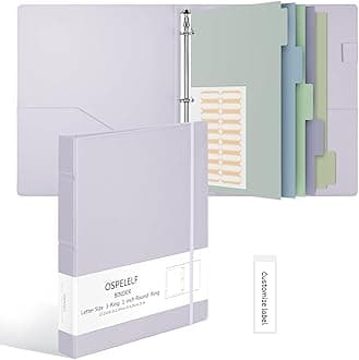 Ospelelf Vintage Hardcover 3 Ring 1 inch Leather Binder, Professional Binders Organizer Suitable for Letter Size Documents, Binder Dividers with Tabs, Purple