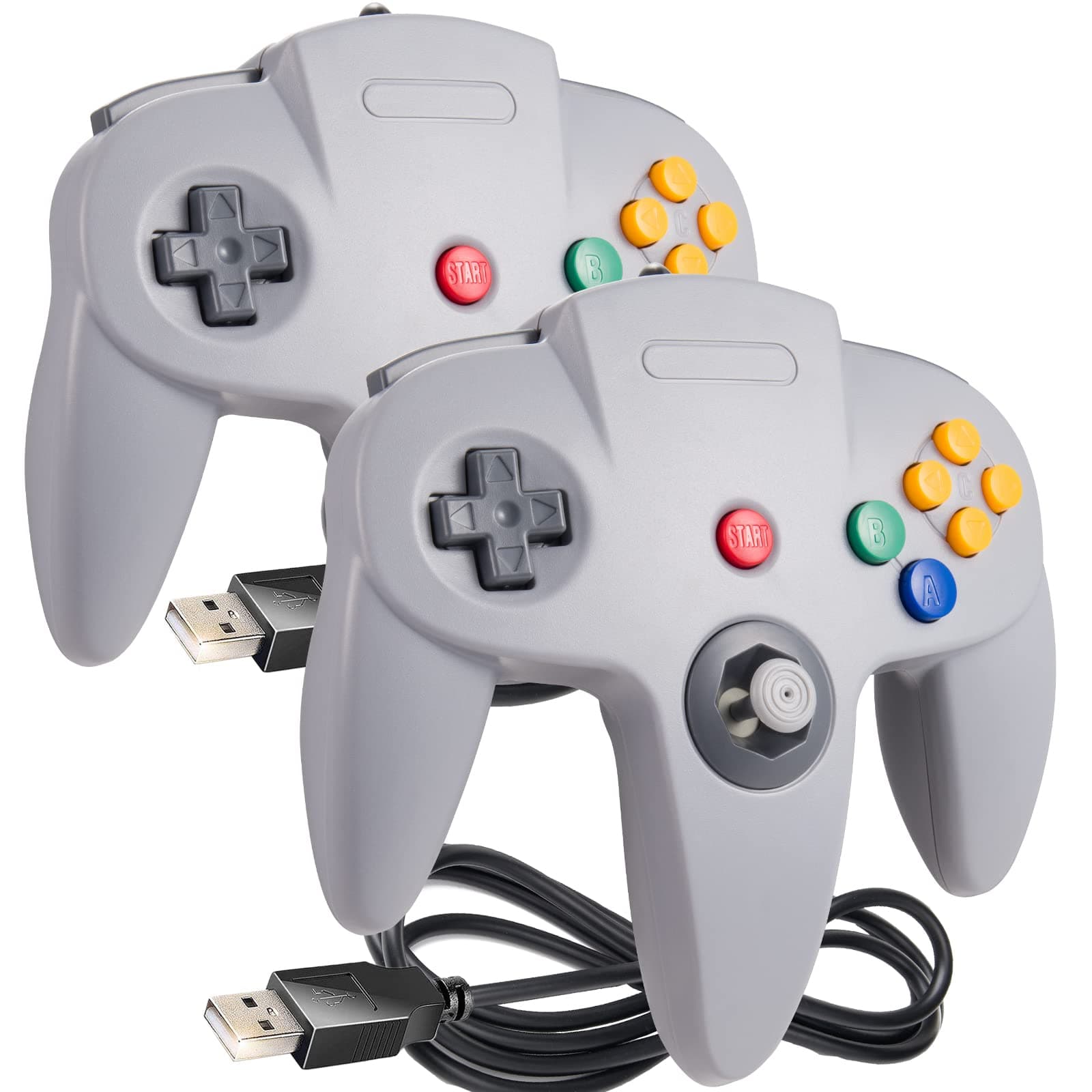 2 Pack PC USB N64 Controller, SAFFUN N64 Wired PC Gamepad [3D Analog Stick] for Windows PC MAC Linux Raspberry Pi Genesis Higan Project 64 Retropie OpenEmu Emulator (Plug & Play) (Grey)