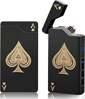 Electric Plasma Arc Lighter With Cool Poker Ace, USB Rechargeable Lighter Flameless and Windproof for Outdoor and Camping, Mens Gifts for Him Husband Boyfriend (Black Ace)