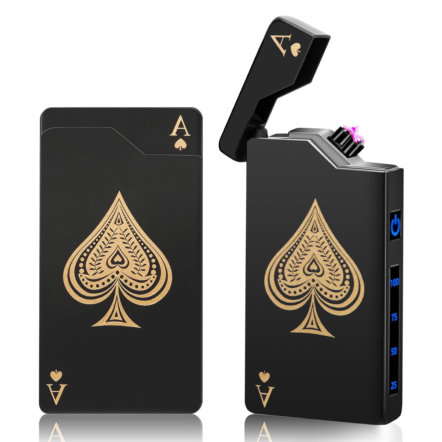 Electric Plasma Arc Lighter With Cool Poker Ace, USB Rechargeable Lighter Flameless and Windproof for Outdoor and Camping, Mens Gifts for Him Husband Boyfriend (Black Ace)