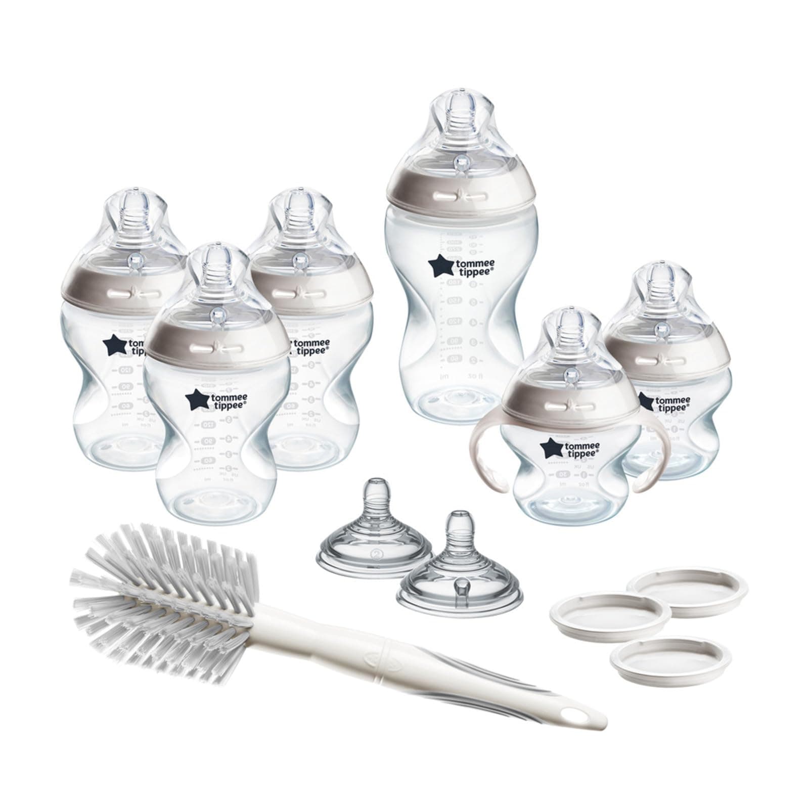 Tommee Tippee Natural Start 12 Piece BPA Free Bottle Set, Includes 2 x 5 oz, 3 x 9 oz, 1 x 11 oz Bottles, Newborn 0+ Months, Slow, Medium & Thicker Flow Breast-Like Nipples, Cleaning Brush, Clear