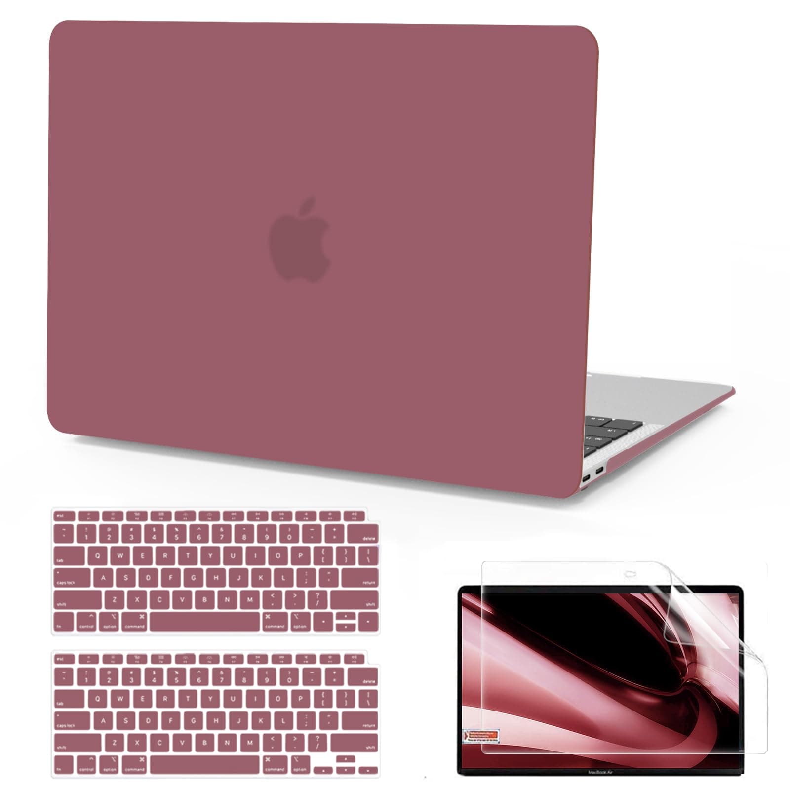 B BELK Compatible with MacBook Air 13 inch Case 2022 2021 2020 2019 2018 A2337 M1 A2179 A1932, Matte Plastic Hard Shell+ Keyboard Cover+Screen Protector for MacBook Air 13.3 inch Case, Tea Petal Pink