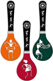 ArtvibesWarli Art Wooden Wall Hanger For Home | Office | Living Room | Gift | Modern Decoration Items | Kitchen Wall Decor | Home Decor Hanging Items (Wh 5007N), Set Of 3