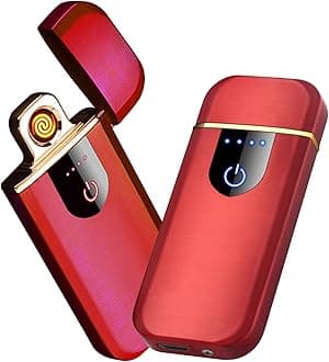 Electronic Lighter Smart USB Rechargeable, Mini Portable Design with Touch Dual-Sided Ignition - Windproof and flameless, Featuring Plasma Technology, Battery Indicator, and Lightweight Build (Red)