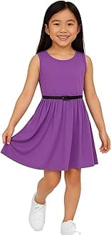 A2Z 4 Kids Girls Plain Skater Dress Party Fashion Summer Dresses Round Neck Sleeveless Flared Lightweight Dress with Free Belt Age 5-13 Years