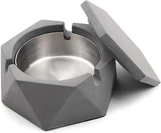 MOSTFUN Concrete Ashtray with lid Geometric Cigarette Ashtray Outdoor Ashtray with Stainless Steel Inner Tray Nordic Style