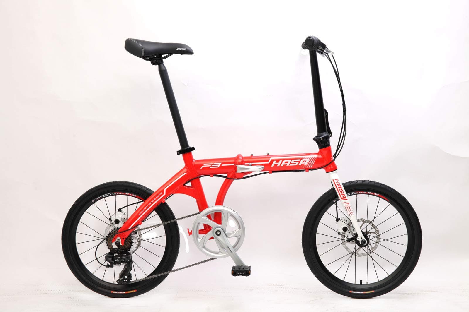 HASA Folding Foldable Bike Compatible with Shimano 7 Speed Red