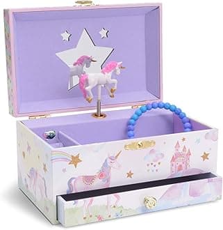 JewelkeeperJewelkeeper Girl's Musical Jewellery Storage Box with Pull-out Drawer, Glitter Rainbow and Stars Unicorn Design, The Beautiful Dreamer Tune | Child Jewellery Boxes, Musical Unicorn Jewellery Box