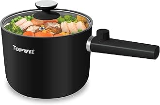 Hot Pot Electric, 1.5L Ramen Cooker, Portable Non-Stick Frying Pan, Electric Pot for Pasta, Steak, BPA Free, Electric Cooker with Dual Power Control, Over-Heating & Boil Dry Protection, Black