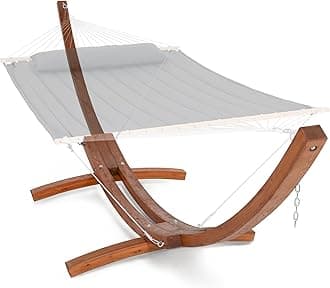 SUNCREAT 13.5 ft Wooden Hammock Stand Only, Heavy Duty Larch Wood Arc Hammock Stand with Chains and Carabiners, 475 lbs Capacity