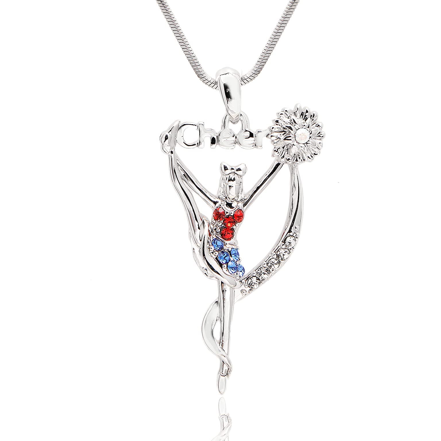 Silver Plated Crystal Cheerleader Charm Necklace