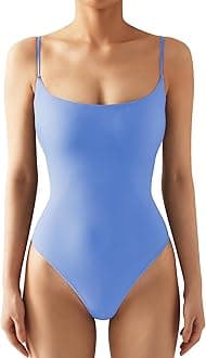 SUUKSESS Women Sexy Square Neck Thong Bodysuit Backless Cami Bodysuit Top