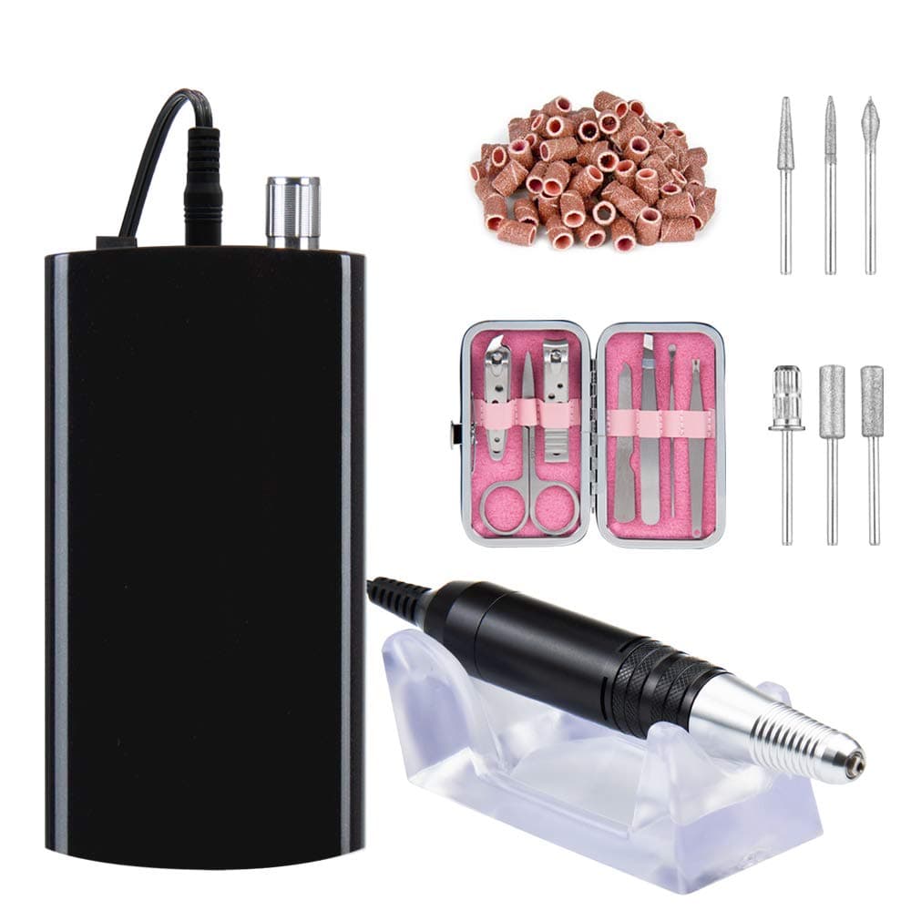 Rechargeable Nail Drill Machine Cordless Portable Manicure Set (Black)