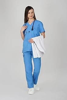 PRAGATI TRENDS Women Scrub Suit - Ideal for Doctors, Nurses, Dentists and Healthcare Professionals (S, CEIL BLUE)