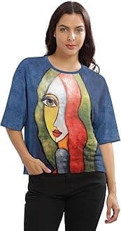 HELLCAT Beige Printed Loose Fit Crew-Neck Crop T-Shirt for Women