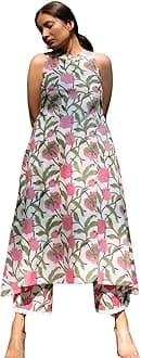 GRECIILOOKS Cotton Kurta Set for Women – Printed Anarkali Kurta with Pants | ...