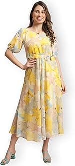 Preneum Women's Georgette Fit and Flare Maxi Dress